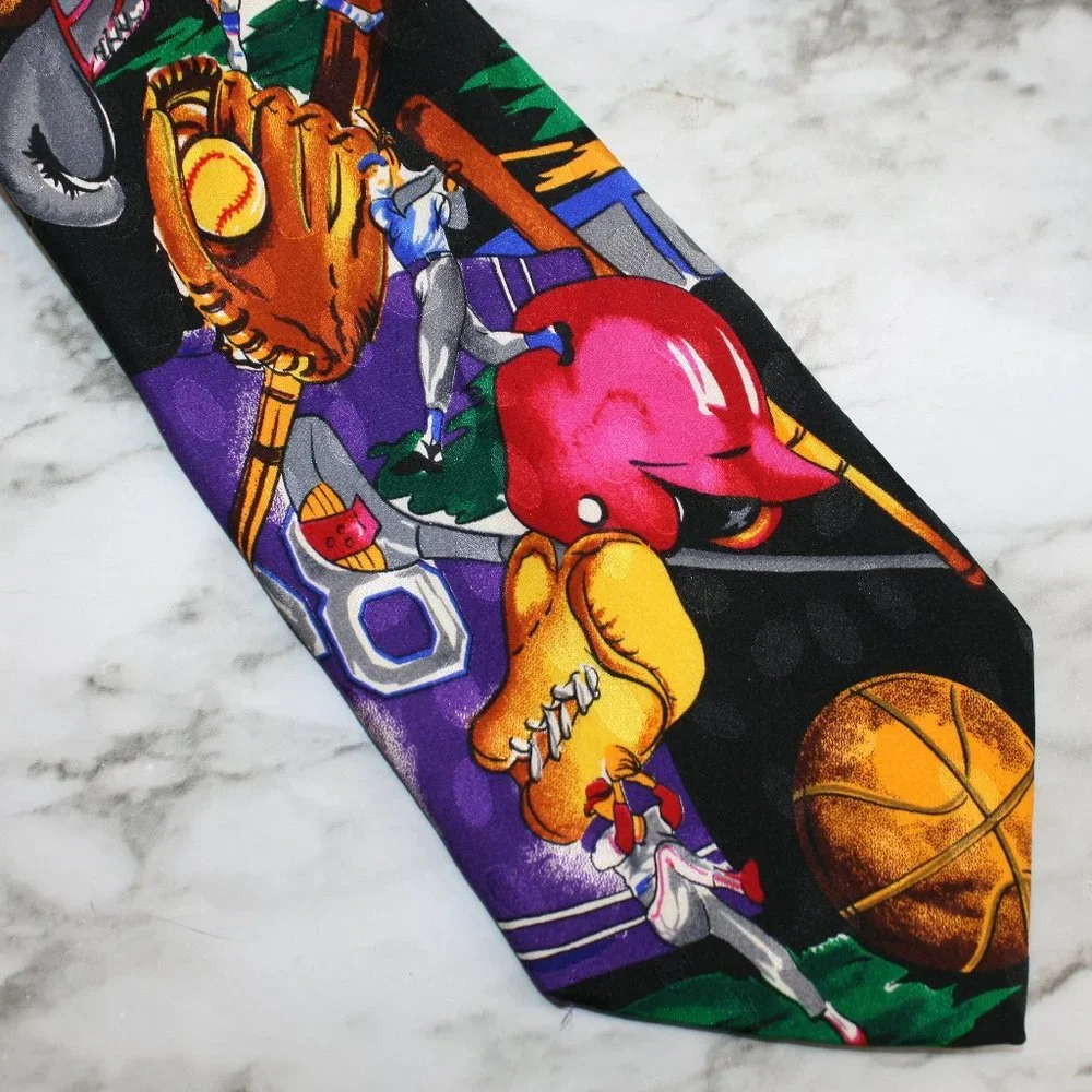 ADDICTION Necktie Sports Theme Colorful Multi Color Athletic Blue Silk Necktie